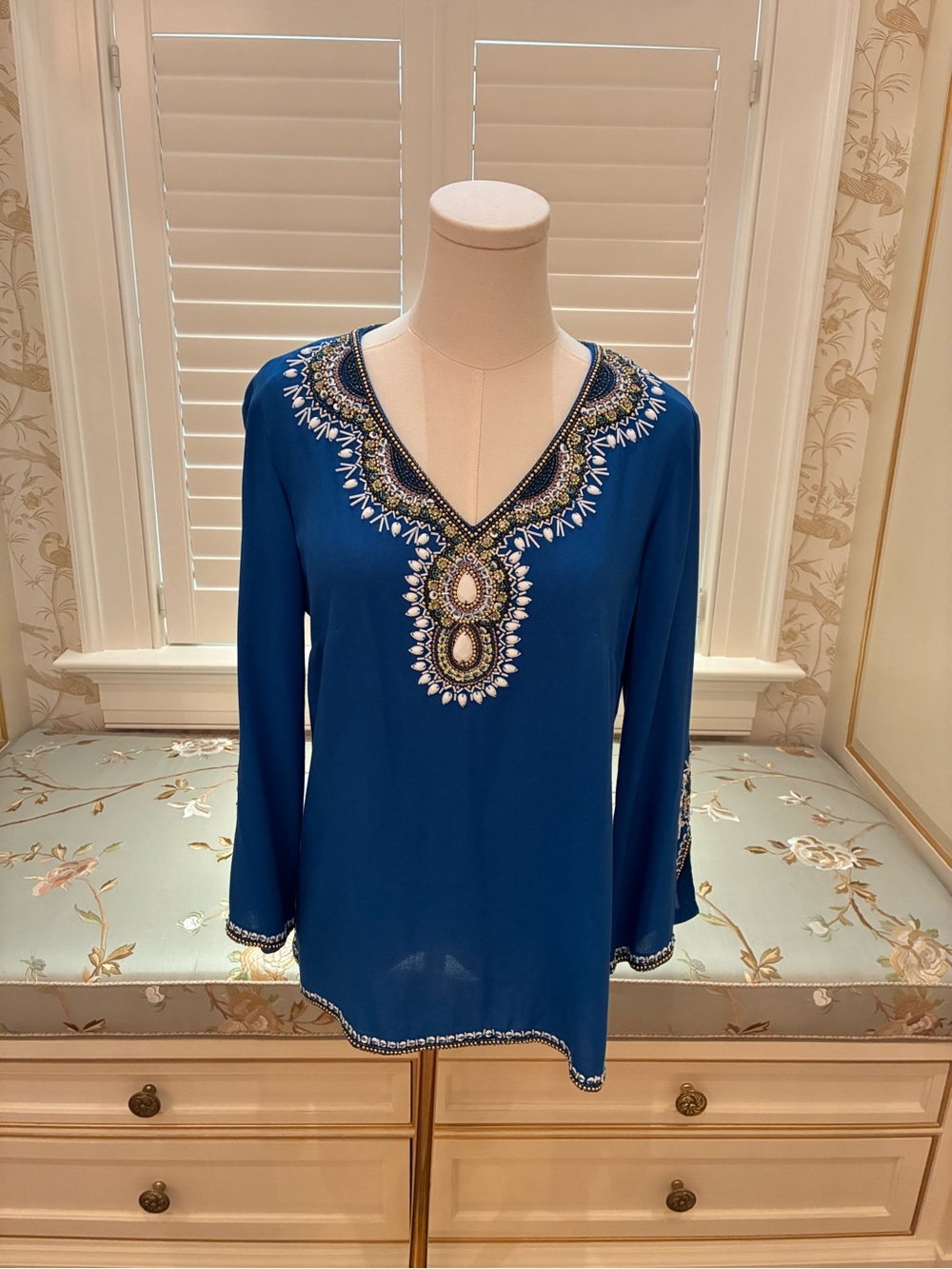 Lilly Pulitzer Royal Blue Embellished Beaded V-Neck Tunic
